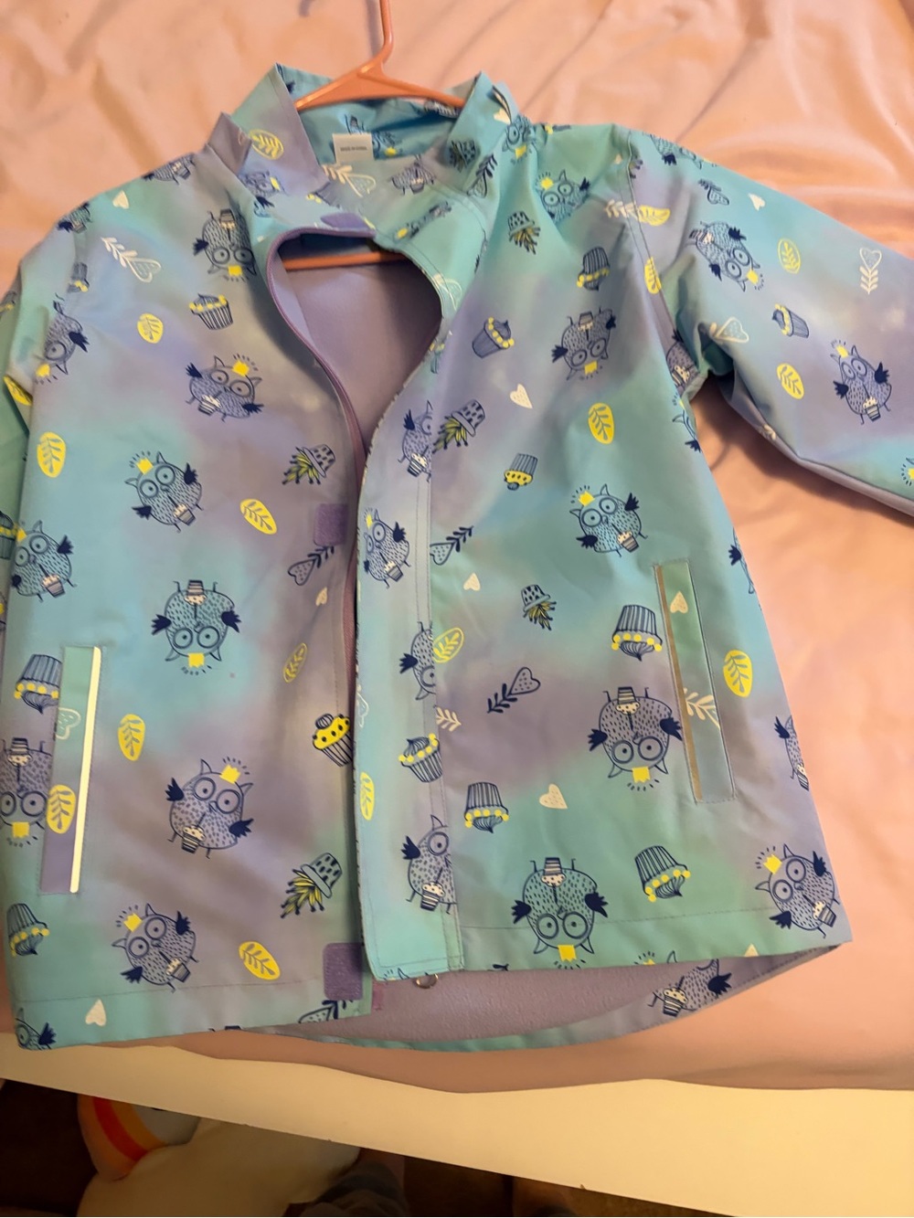 Kids Aqua Owl Rain Jacket - Blue 7/8